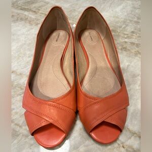 Lands' End Coral Leather Peep Toe Flats Womens Size 8 | Comfortable Slip-On